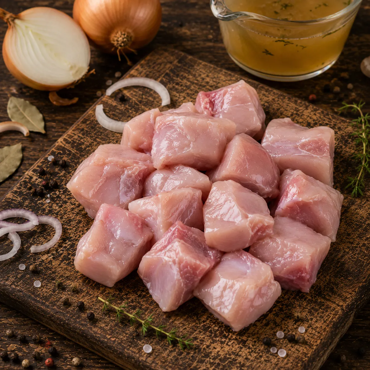 Cubes de lapin crus